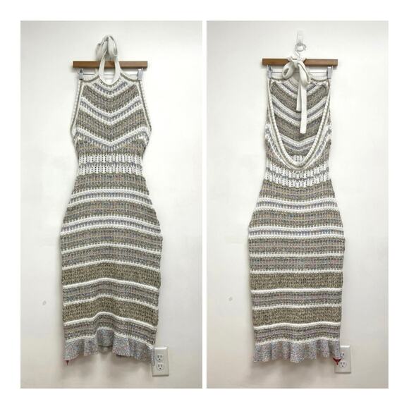 NWT Ramy Brook Cara Sequin Halter Neck Crochet Knit Bodycon Midi Dress - Large - Picture 4 of 16